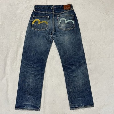 Evisu Lot 2000 NO.2 Two Tone Seagull Painted Selvedge Jeans Vintage Japan W31