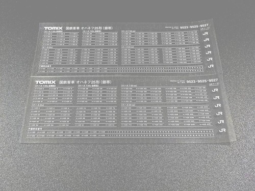 TOMIX Car Number Transfer Sheet 24 Series 9523, 9525, 9527 x 2 hojas | Condition: Usado