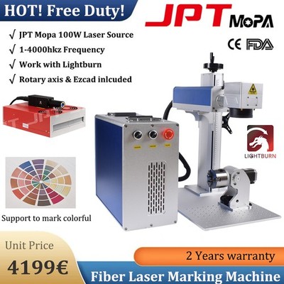 100W JPT Mopa Fiber Laser Marking Machine Laser Engraver JCZ Board Rotary Axis