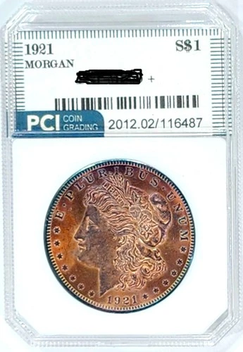 1921 Gem BU +++  Morgan Dollar  Lovely Full Obverse Rainbow Toned PQ