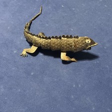 Plated Metal Lizard Figurine Collectible with Stamped Markings Reptile Sculpture
