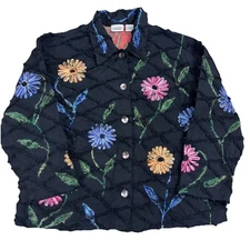 Vintage Classic Elements Floral Embroidered Button Up Blazer Size L Grannycore