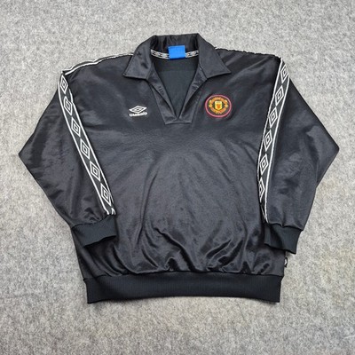 Vintage Manchester United Drill Top Herren Extra Large Schwarz Pullover Pulli 90s