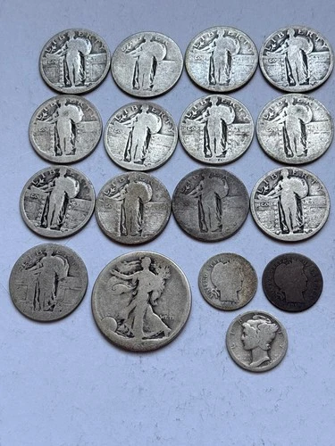 (13) Standing Liberty Silver Quarters (1) Walking Liberty -Dateless-17 Coin Lot