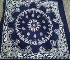 Vtg BANDANA HANKY PRETTY PAISLEY LACY NAVY WESTERN COWBOY HIPPIE BIKER SCARF