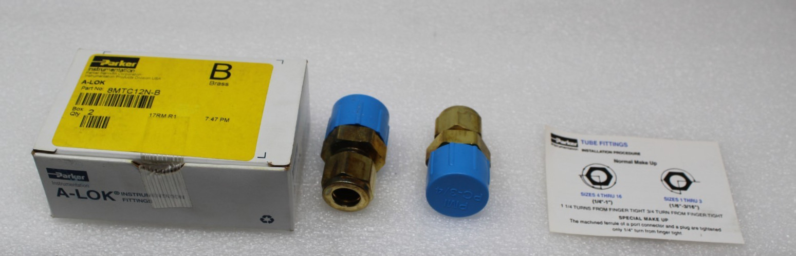 New Lot 2 Parker 8MTC12N-B 1/2 A-LOK BRASS THERMOCOUPLE CONNECTOR