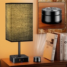 Dimmable Bedside Table Lamp Remote Control USB C A Ports 2 AC Outlets White