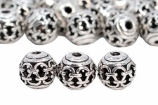 10 Pcs Antique Black Silver Tone Hollowed Tibetan Spacer Beads Round 8MM