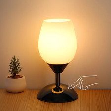 Small Touch Lamp for Bedroom Nightstand, 3-Way Dimmable Bedside Lamps Opal Glass
