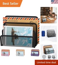 Elegant Black Metal Mesh Mail Organizer with 3 Vertical Compartments - 6.9" Tall