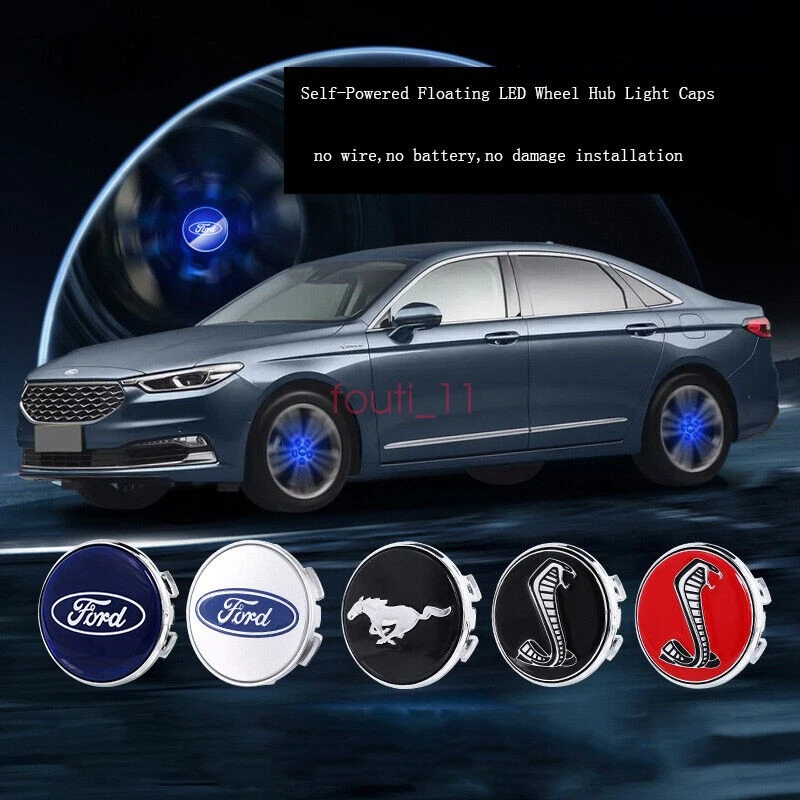 4PCS 54mm white Self-Powered Floating LED Wheel Hub Light Center Caps for ford — 第 2/4 张图片