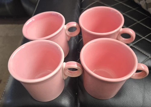 Fiesta Rose Pink Mug Coffee Cup Fiestaware Ring Handle. Set of 4