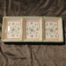 Pfaltzgraff Hand Painted GARDEN DISTRICT 3-Section Relish Serving Tray Dish