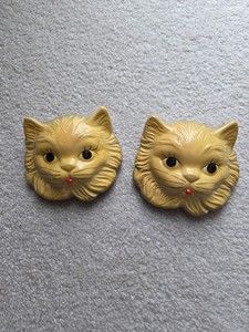 Vintage 1954 Miller Studio Inc Yellow Cat Chalkware Face Kitty Tongue Wall Decor