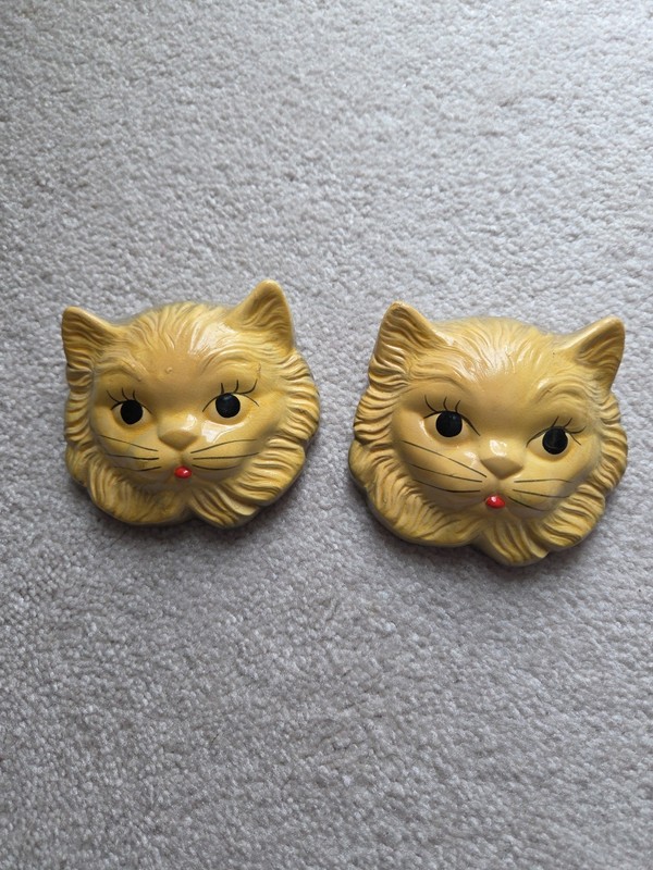 Vintage 1954 Miller Studio Inc Yellow Cat Chalkware Face Kitty Tongue Wall Decor