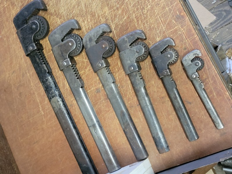 Antique Craftsman Tool Co.  Conneaut Ohio, Pipe Wrench Set, 1907 Patent,Set Of 6