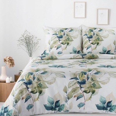 Baumwoll Bettwäsche 220x200 3tlg Flowers Green White