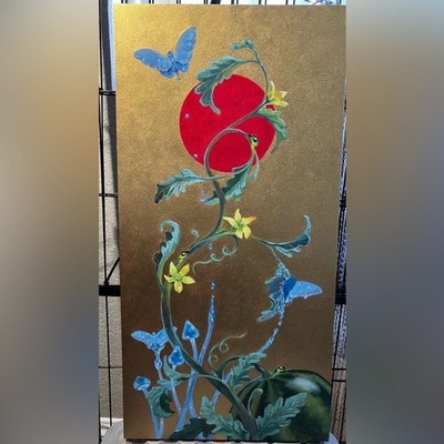 Butterfly s Original Painting Surrealist Watermelon Mushroom Art Gold Accent EAE