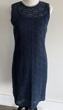 Elie Tahari Blue Sleeveless Cotton Lace Patterned Dress Size 6