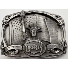 1985 Bergamot Brass Works Liberty Flame of Freedom Pewter Belt Buckle USA
