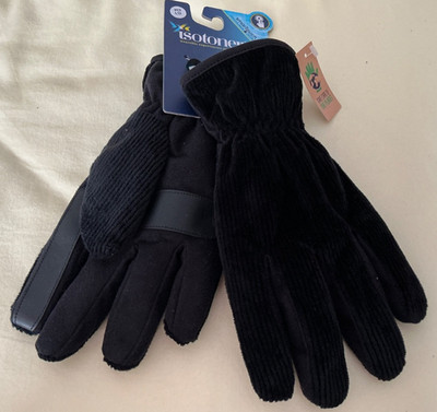 $54 Isotoner Men Black Active Smart Touch Plush Black Warm Winter Gloves Size L