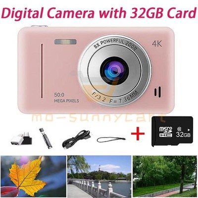 Pink Digital Camera with 32GB Card 50MP 1080P 2.4  Screen 8X Zoom Anti-Shake