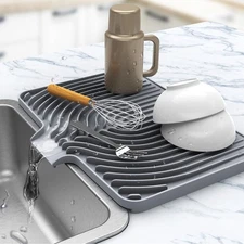 Kitchen Drying Mat for sink with a bulged edge,10"14"18"20"Silicone Dish Dryi...