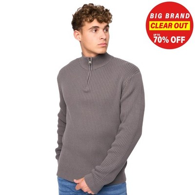 Crosshatch Havaline Herren Designer Freizeit Strick 1/4 Reißverschluss Pullover Grau