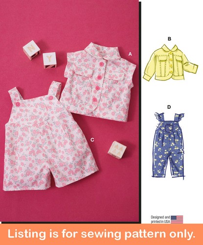 SEWING PATTERN Baby Boy Girl Clothes Romper Overalls Jean Denim Jacket Vest 8487 - Picture 1 of 3