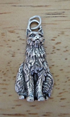 1 Sterling Silver 3D 21x12mm 3gram Sitting Cat Charm! concave on back