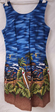 VTG Ky's Hawaiian Made n Hawaii Medium Blue Surfboards Motorcycle Summer Dress