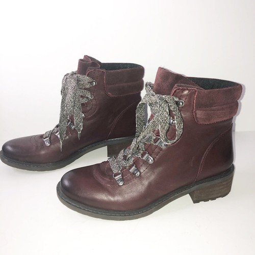 Lace Up Boots Wine Leather Suede Size 