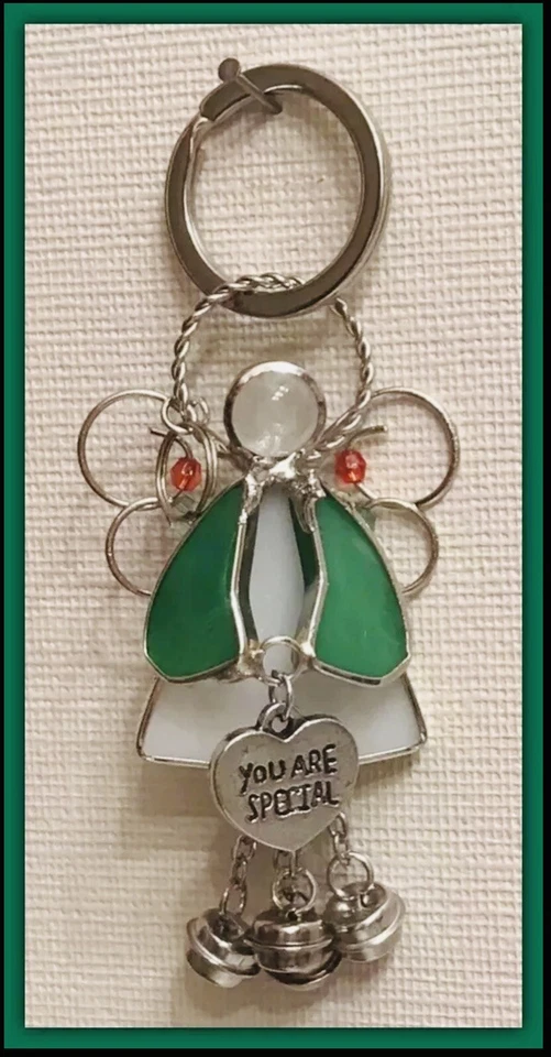 Llavero Ángel Esperanza Vitral Verde, Adorno, Atrapasoles, Collar Foto 2 de 4