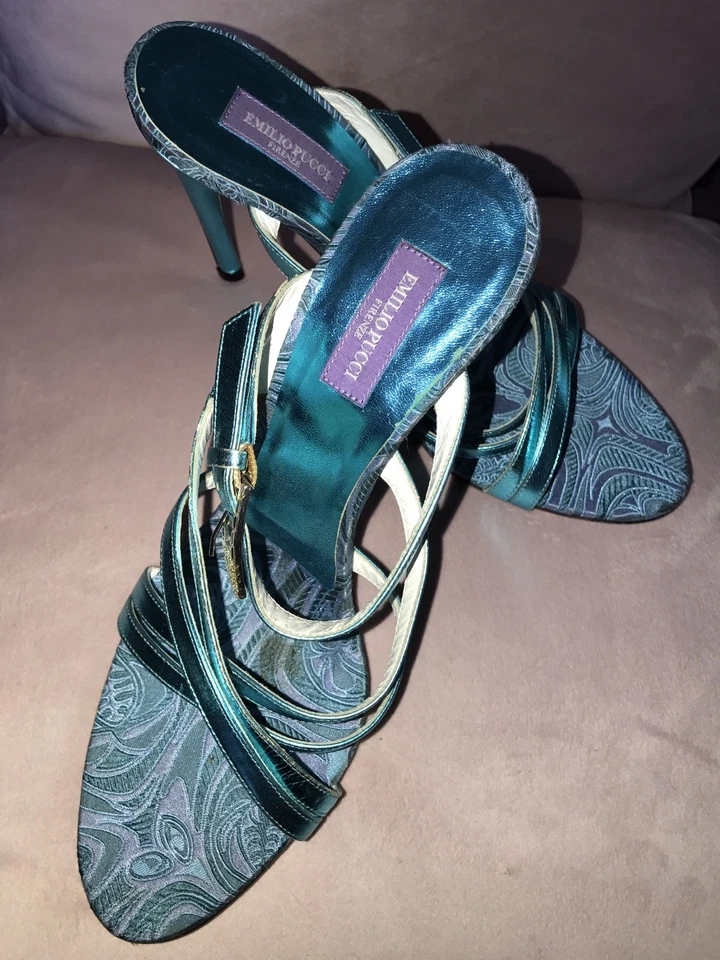 Sandalias De Colección Raras Auténticas Emilio Pucci High Hill Talla Euro37'5 EE. UU. 7 Foto 2 de 4