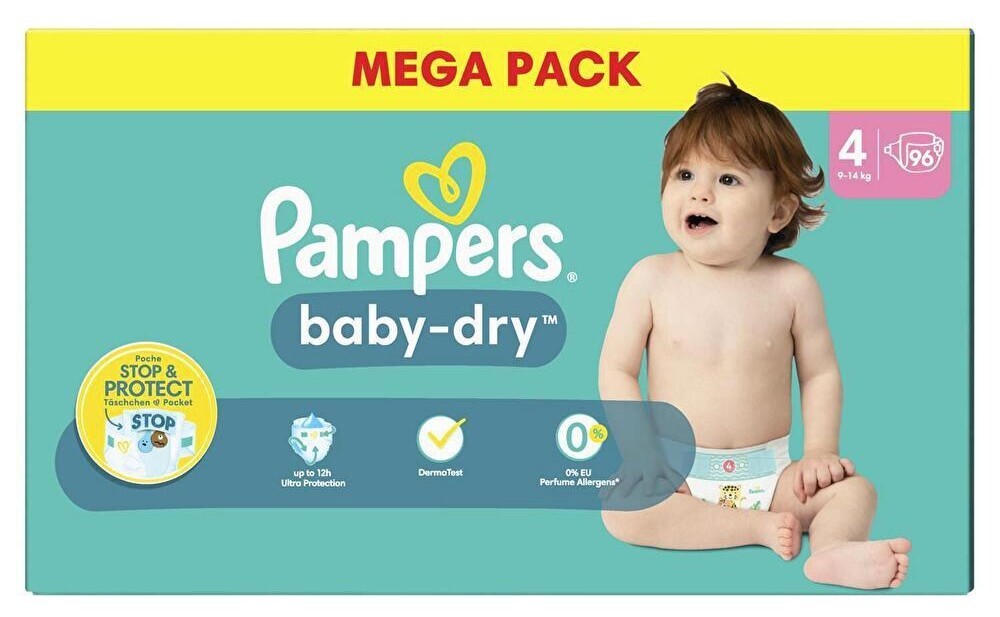 Couches Pampers Baby-Dry Taille 4 pour éviter les fuites nocturnes chez les bébés