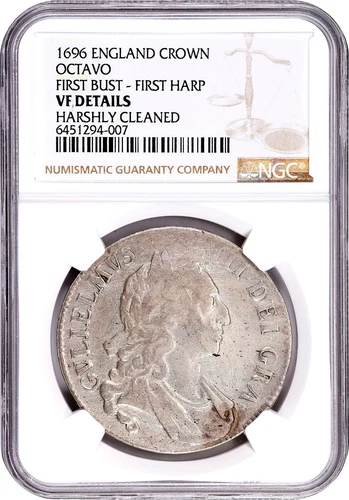 Great Britain. 1696 Crown, OCTAVO. William III. KM-494 NGC VF Details