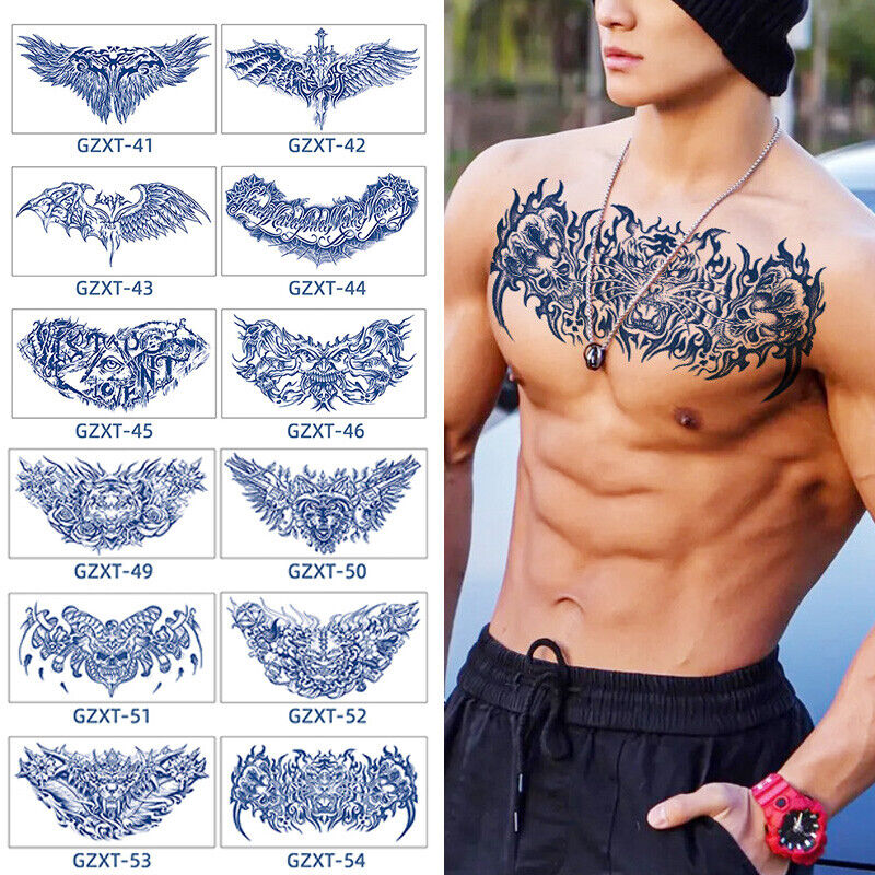Unisex Men Tattoo Stickers Semi-permanent Body Chest Tattoos Sticker Blue  Juice | eBay