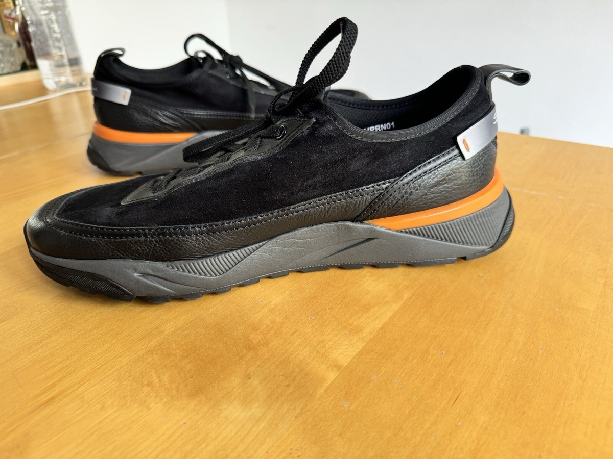 Santoni Suede Leather Mens Sneakers/Trainers with Logo in Black