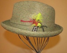 VINTAGE STETSON MEN'S GREEN TWEED FEDORA HAT 7 1/8 NEW OLD STOCK