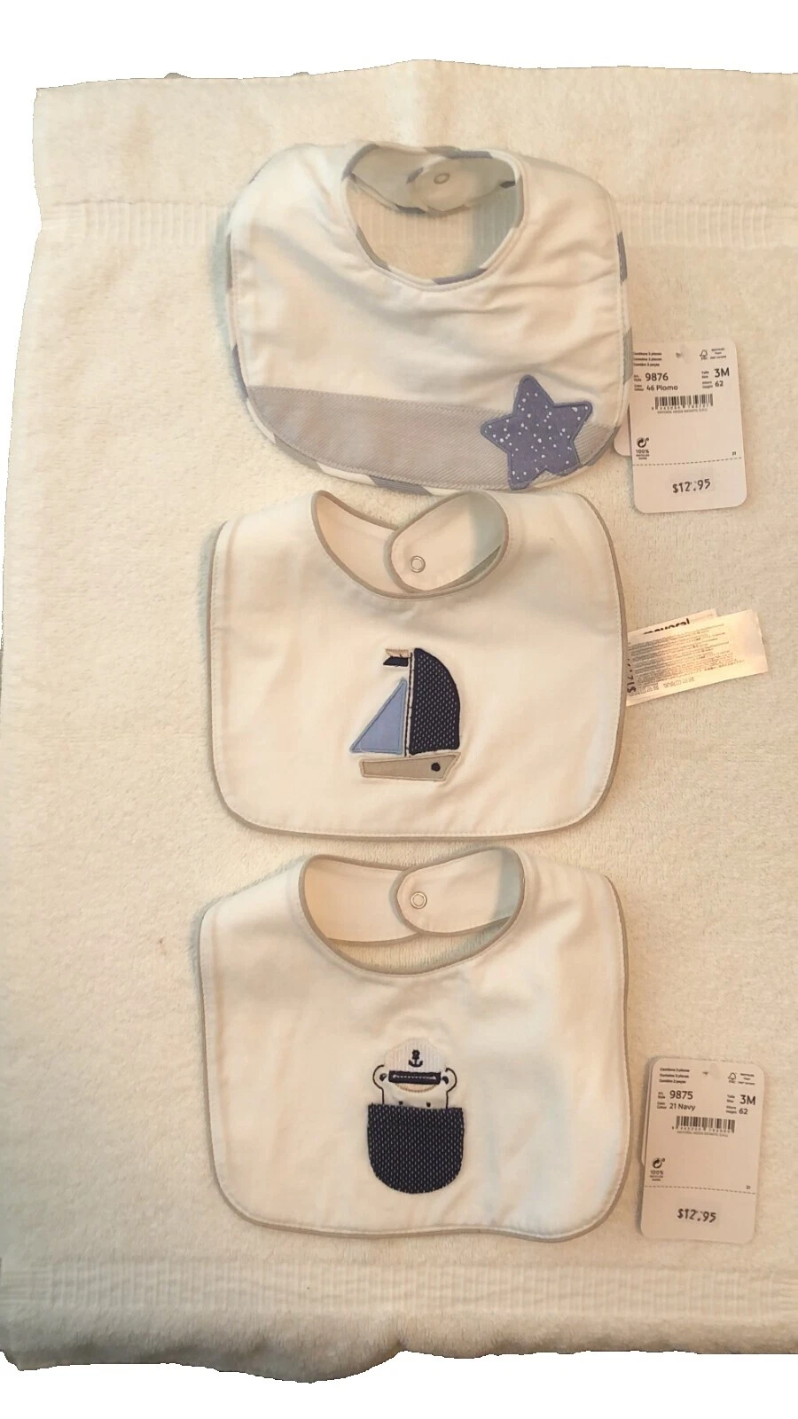 Babero bebé Náutico blanco y eructo Paños