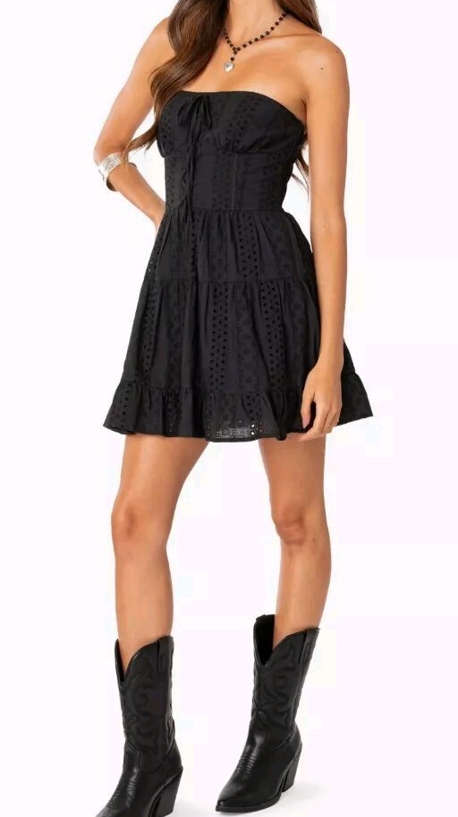 edikted black strapless dress EDIKTED Little Black Dresses