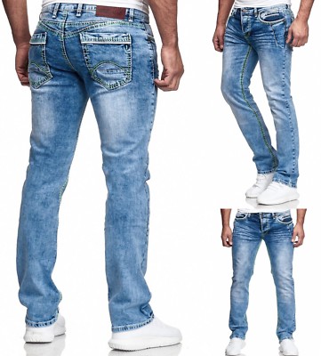Iprofash Herren Jeans Hose Washed Straight Cut Regular Stretch 