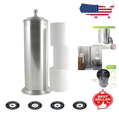 Rust-Proof Free-Standing Brushed Nickel Toilet Paper Canister for Extra Rolls