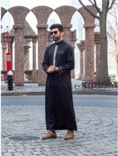 Men's Long Sleeve Muslim Clothing Saudi Jubba Arab Kaftan Thobe Long Dress Robe