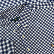 Ralph Lauren Shirt Mens 2XB Big Blue Check Oxford Flesh Pony Short Sleeve Casual
