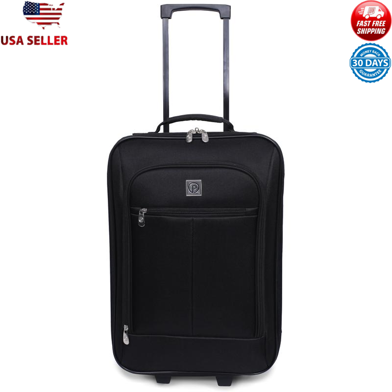 Softside Carry-on Luggage 18 in Telescopic Handle Inline Skate Wheels Travel Bag-image