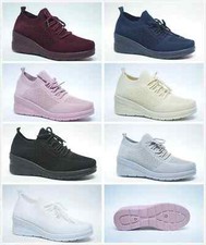 Women's Ladies Wedge Sneakers Lace Up Trainers Sports Gym Running Jogging Shoes