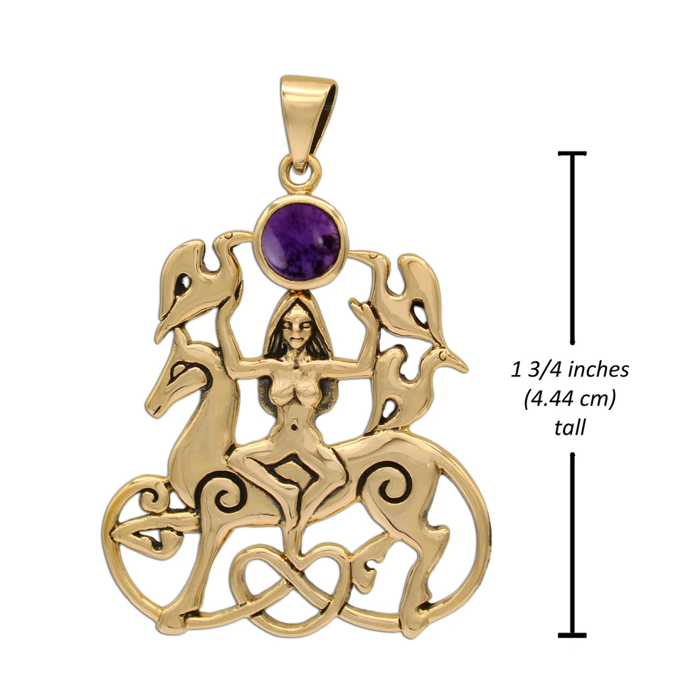 Bronze Rhiannon Pendant Amethyst - Dryad Design - Celtic Welsh Horse Goddess - Image 3 of 4
