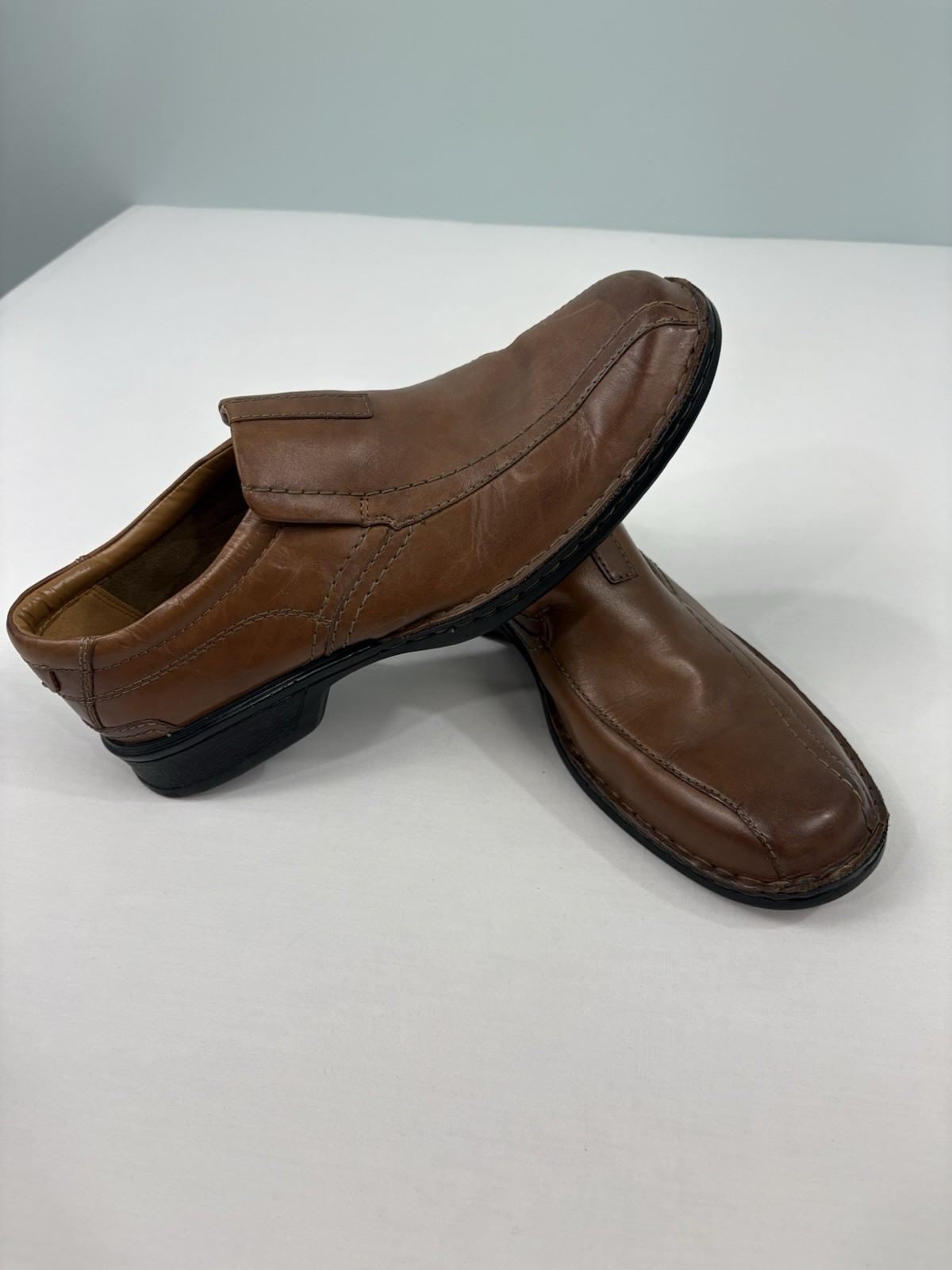 Clarks Men Escalade Step Slip On Loafers Brown Leather Size 11 Dress Shoes