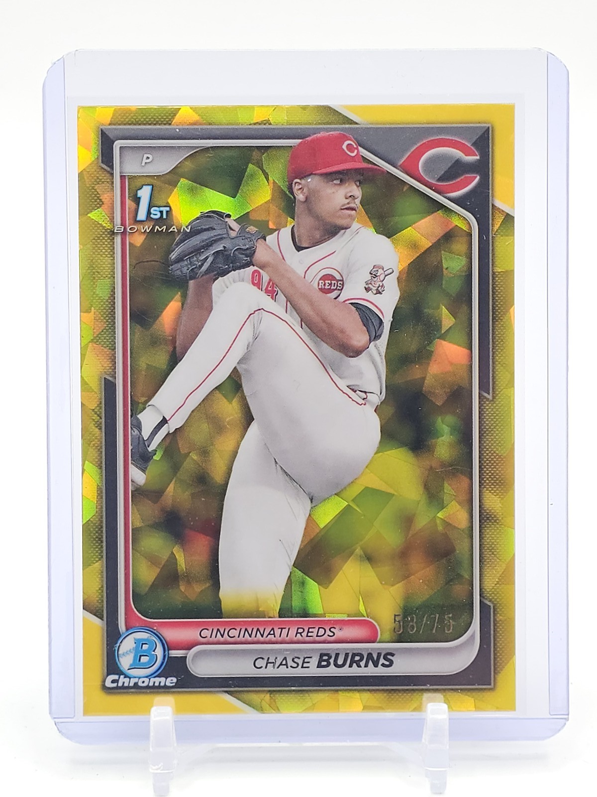 CHASE BURNS 2024 BOWMAN CHROME DRAFT SAPPHIRE 1ST YELLOW /75 #BDC-55 Q3824